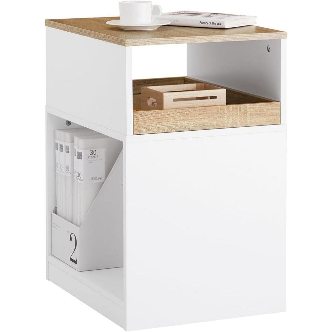 Profilo moderno supporti per stampante in legno salvaspazio bianco