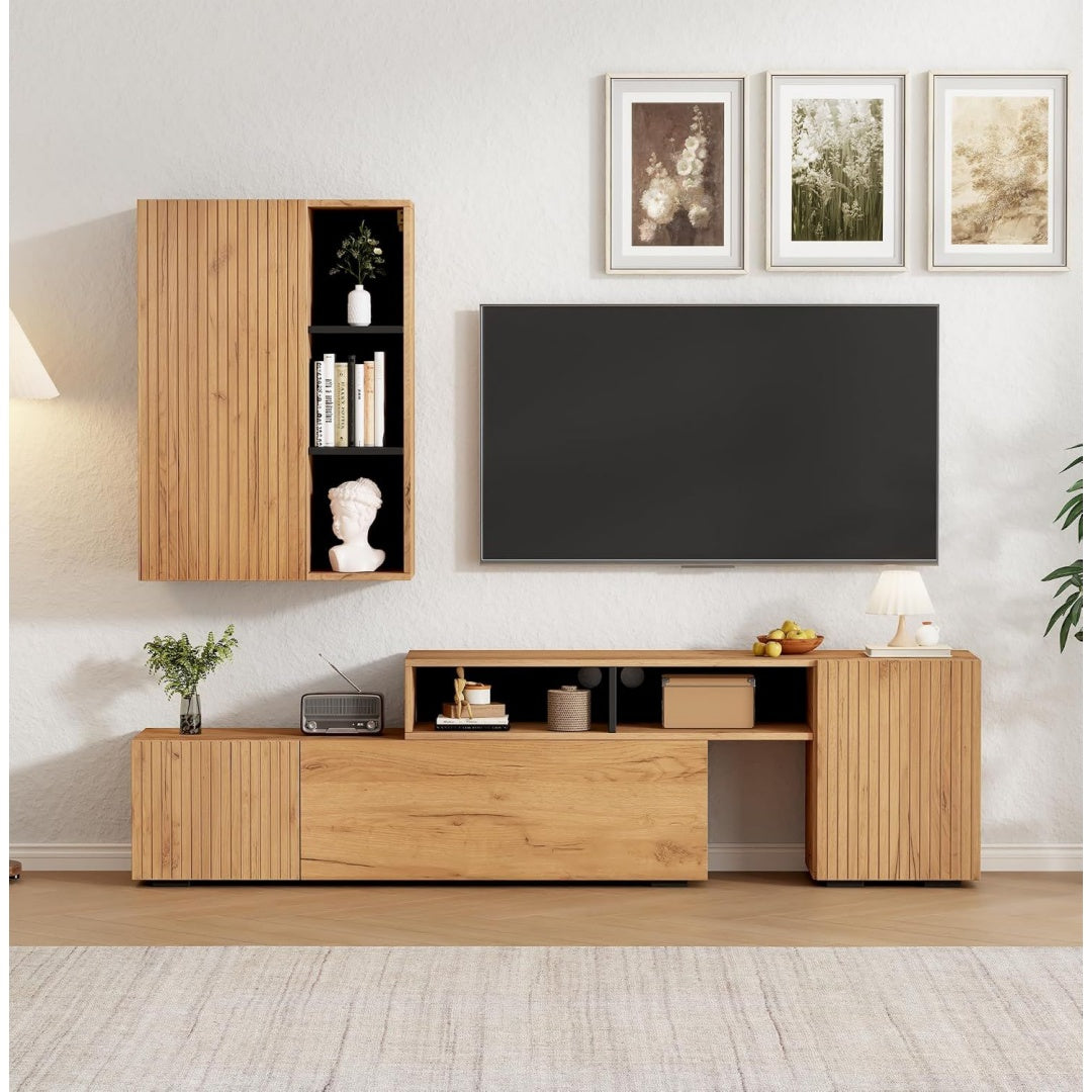 Linea essenziale set soggiorno in legno da parete rosso
